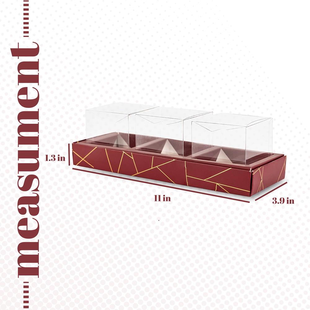 3 Square Shaped Clear Boxes With Rectangle Tray Maroon 11" X 3.9" X 1.3"