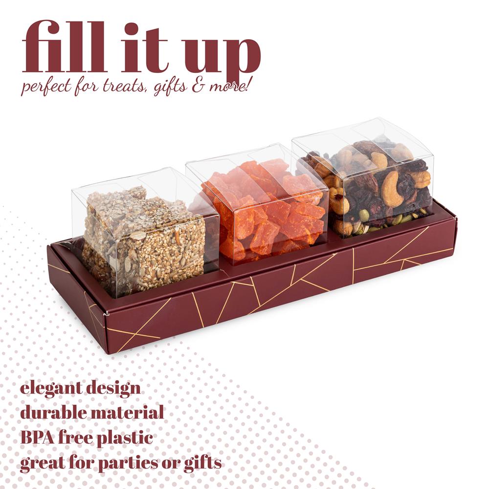 3 Square Shaped Clear Boxes With Rectangle Tray Maroon 11" X 3.9" X 1.3"