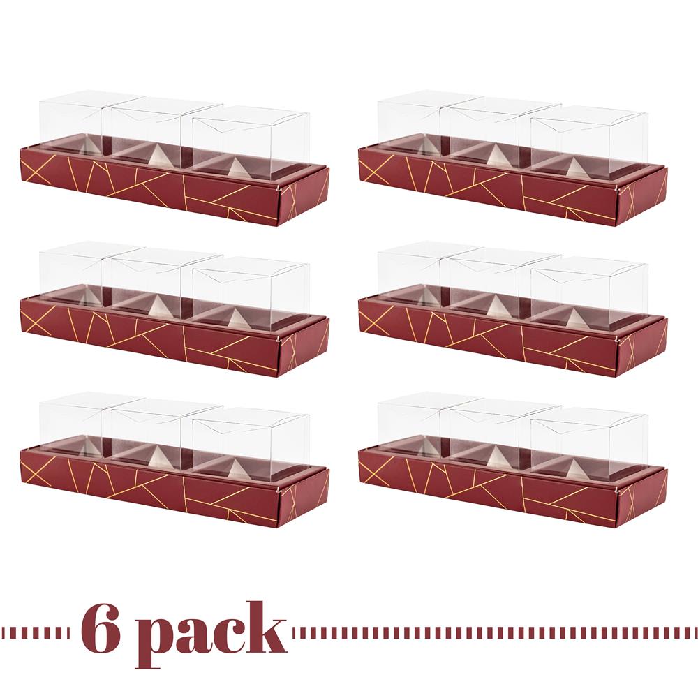 3 Square Shaped Clear Boxes With Rectangle Tray Maroon 11" X 3.9" X 1.3"