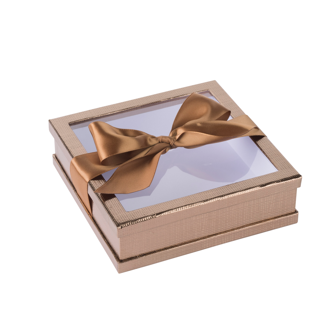 Clear Window Gift Boxes Gold 7 X 7 X 2 3 Pack With Ribbon – Hammont