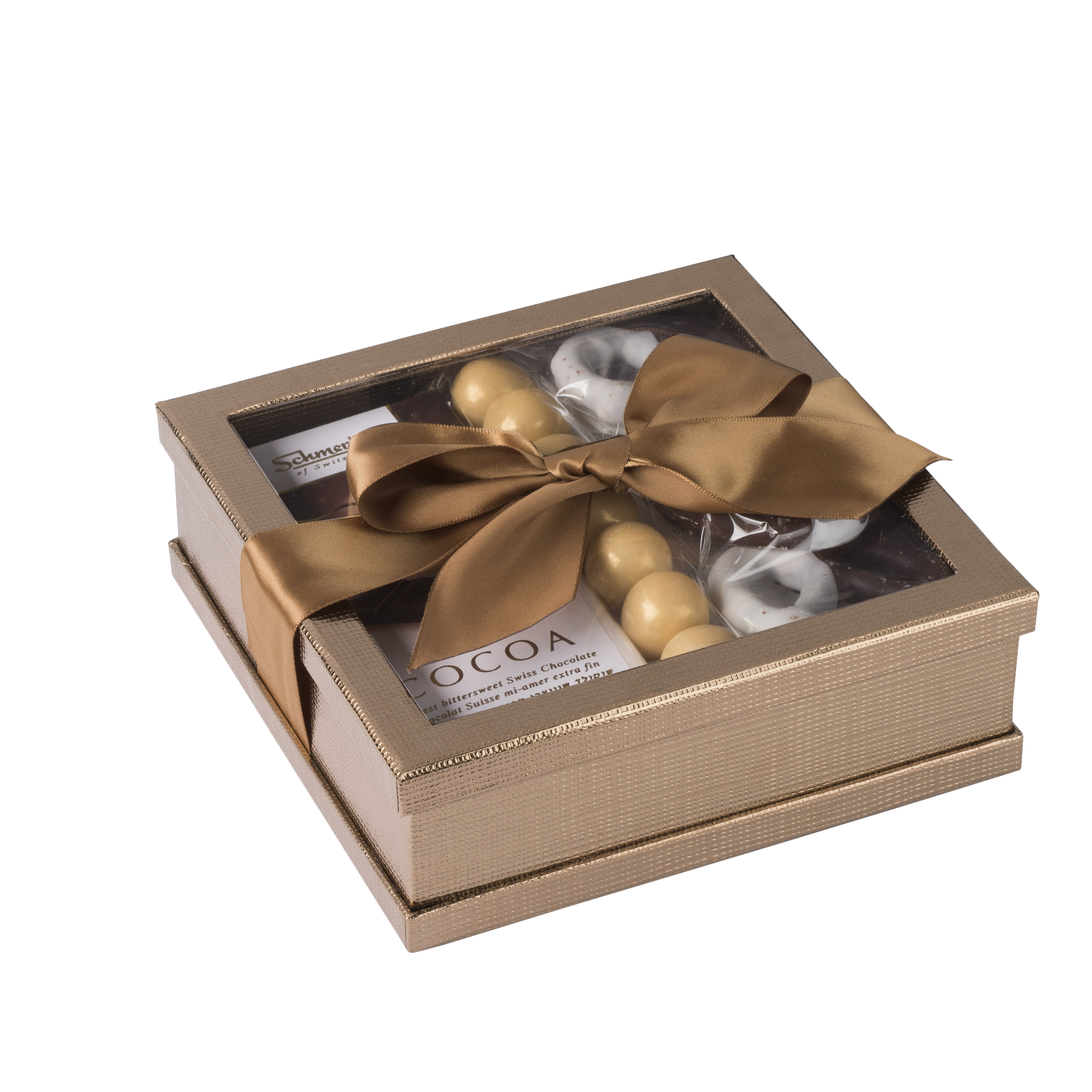 Clear Window Gift Boxes 3 Pack with Ribbon Gold 7 x 7 x 2
