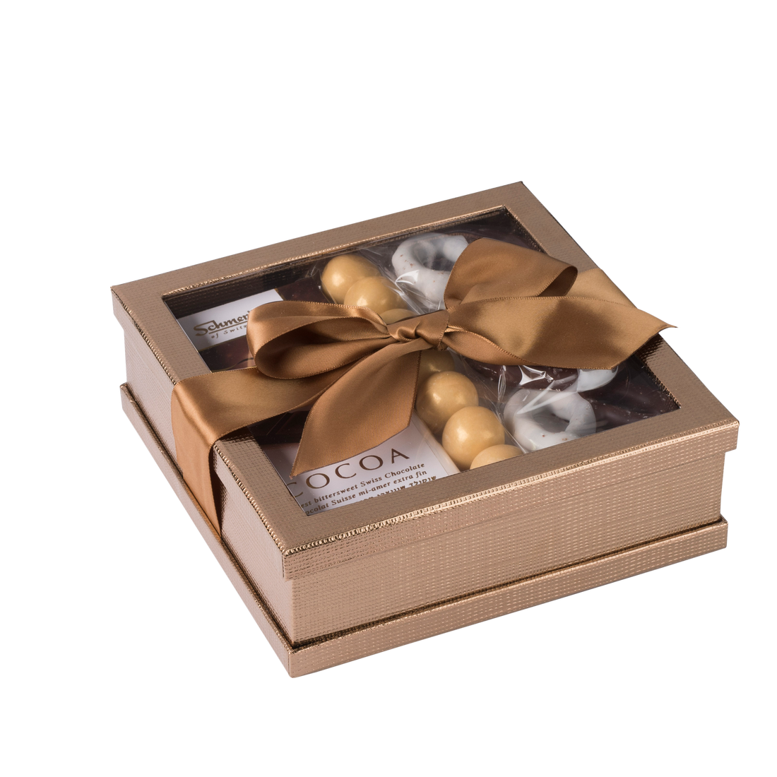 Clear Window Gift Boxes Gold 7" X 7" X 2" 3 Pack With Ribbon