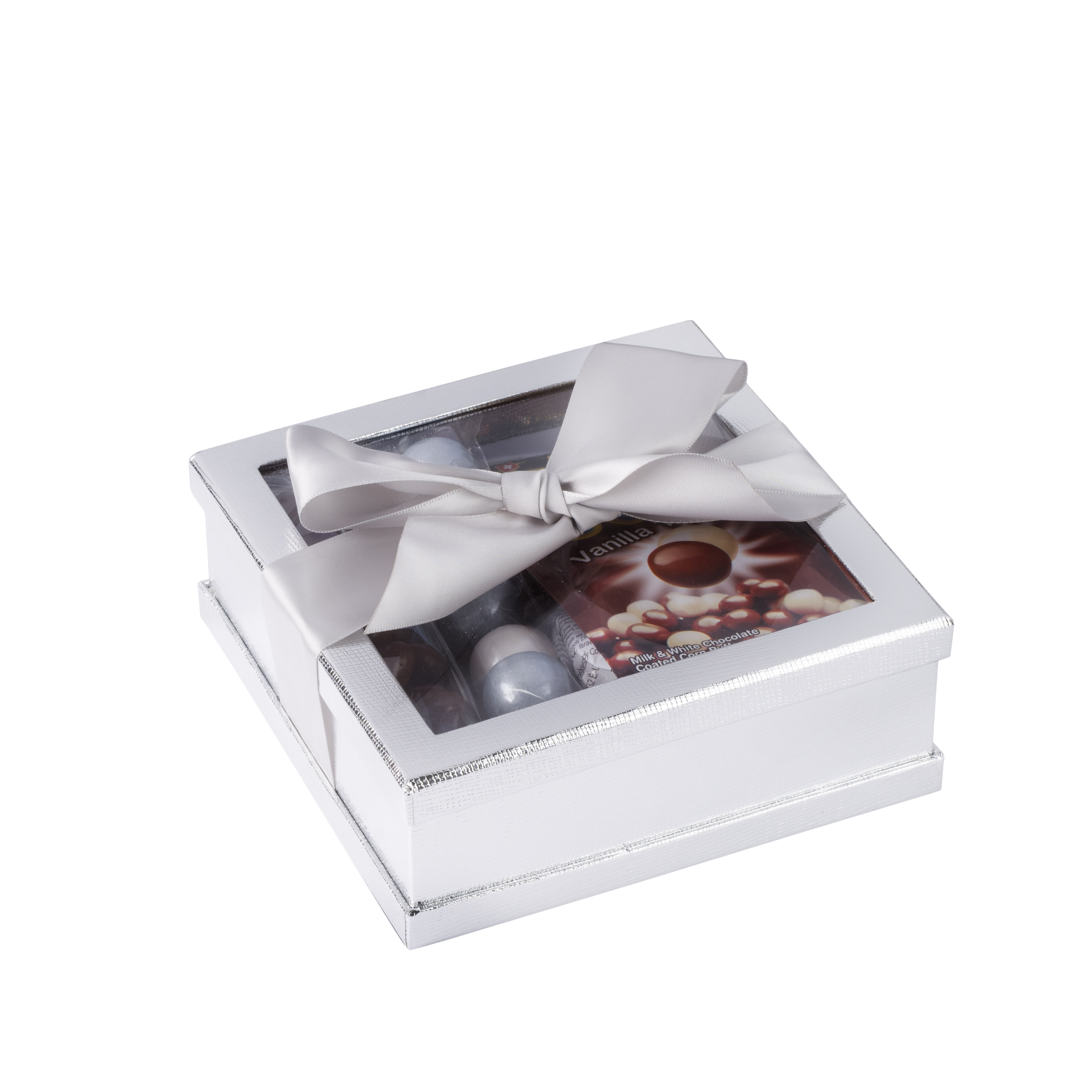 Clear Window Gift Boxes Silver 6" X 6" X 2" 3 Pack With Ribbon