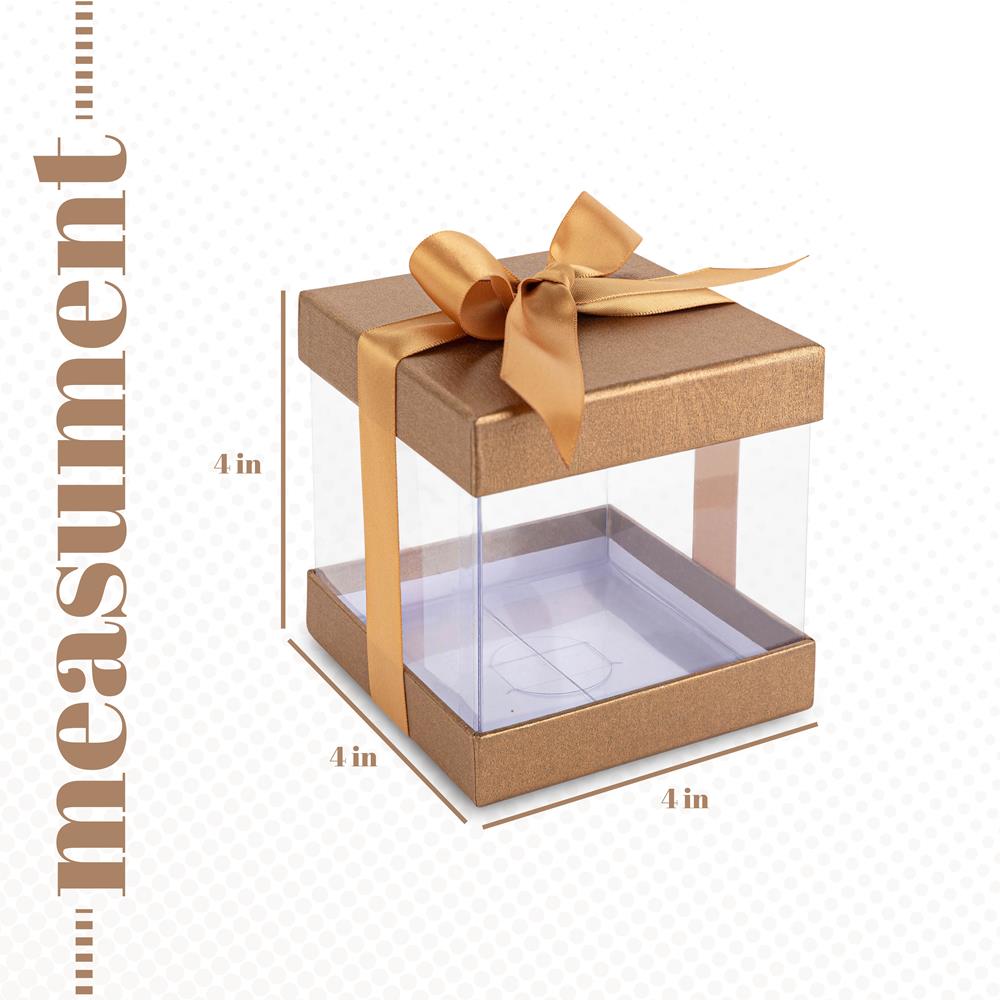 Plastic Gift Boxes Gold 4X4X4" 6 Pack Bakery Boxes With Base Lid & Ribbon