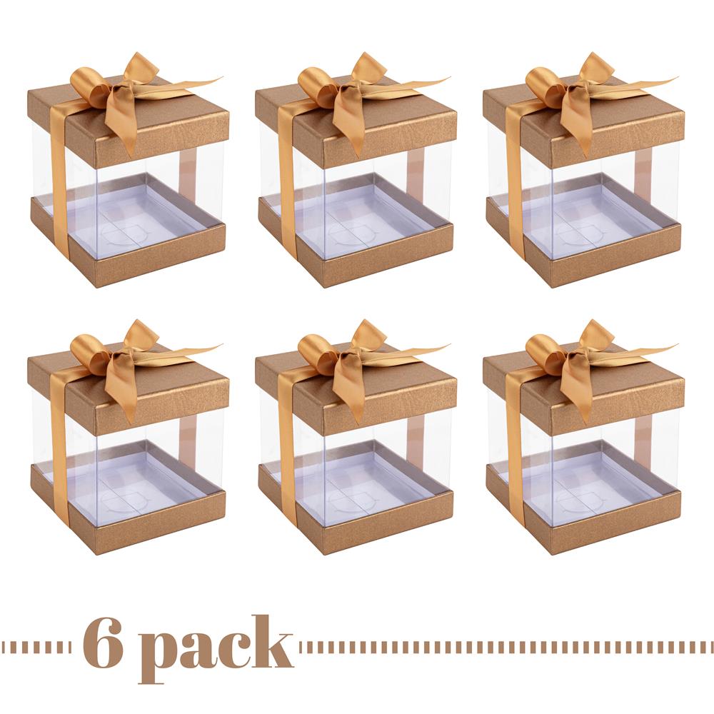 Plastic Gift Boxes Gold 4X4X4" 6 Pack Bakery Boxes With Base Lid & Ribbon