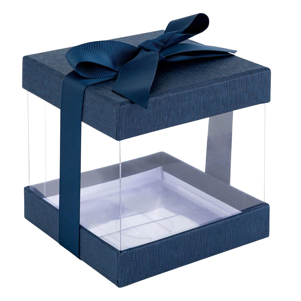 Plastic Gift Boxes Navy 4X4X4" 6 Pack Bakery Boxes With Base Lid & Ribbon