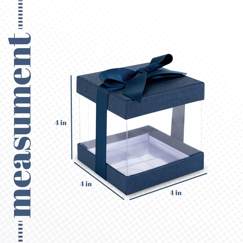 Plastic Gift Boxes Navy 4X4X4" 6 Pack Bakery Boxes With Base Lid & Ribbon
