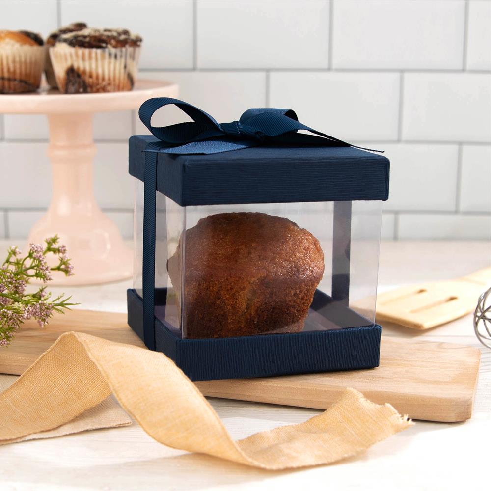 Plastic Gift Boxes Navy 4X4X4" 6 Pack Bakery Boxes With Base Lid & Ribbon