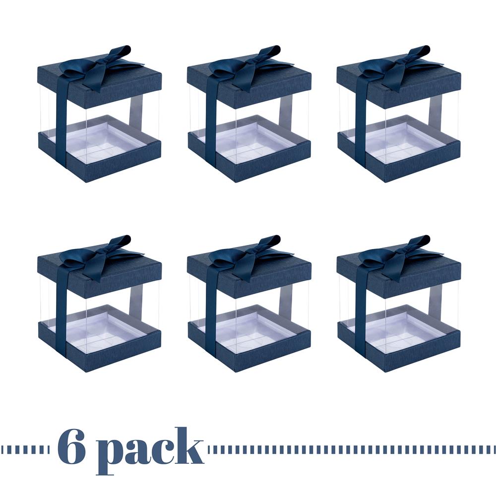 Plastic Gift Boxes Navy 4X4X4" 6 Pack Bakery Boxes With Base Lid & Ribbon