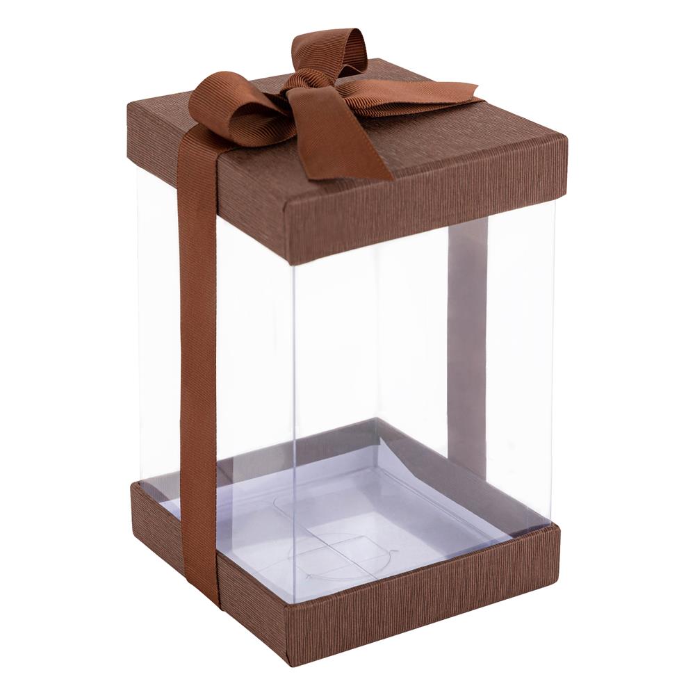 Plastic Gift Boxes Brown 8X 4X 4" 6 Pack Bakery Boxes With Base Lid & Ribbon