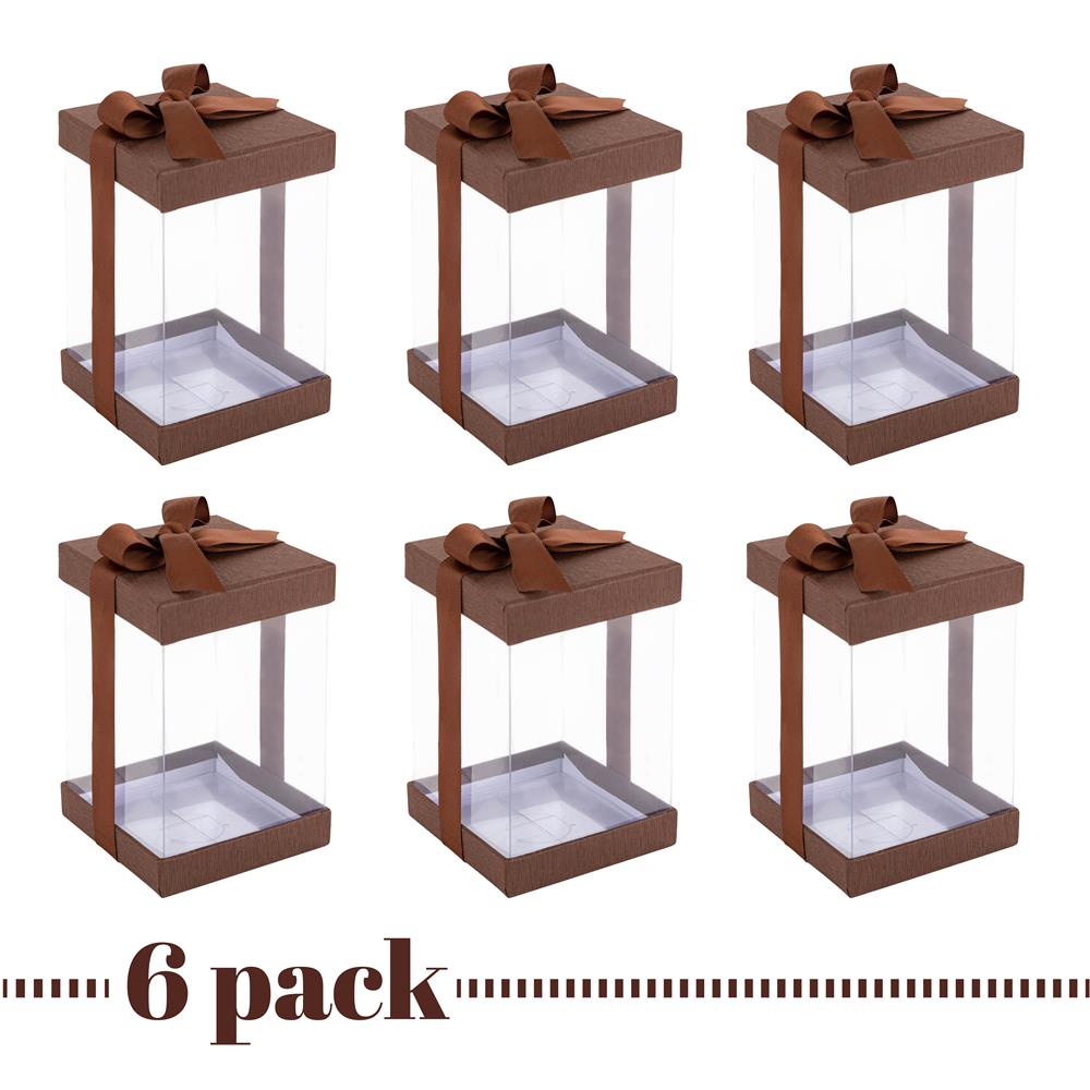 Plastic Gift Boxes Brown 8X 4X 4" 6 Pack Bakery Boxes With Base Lid & Ribbon