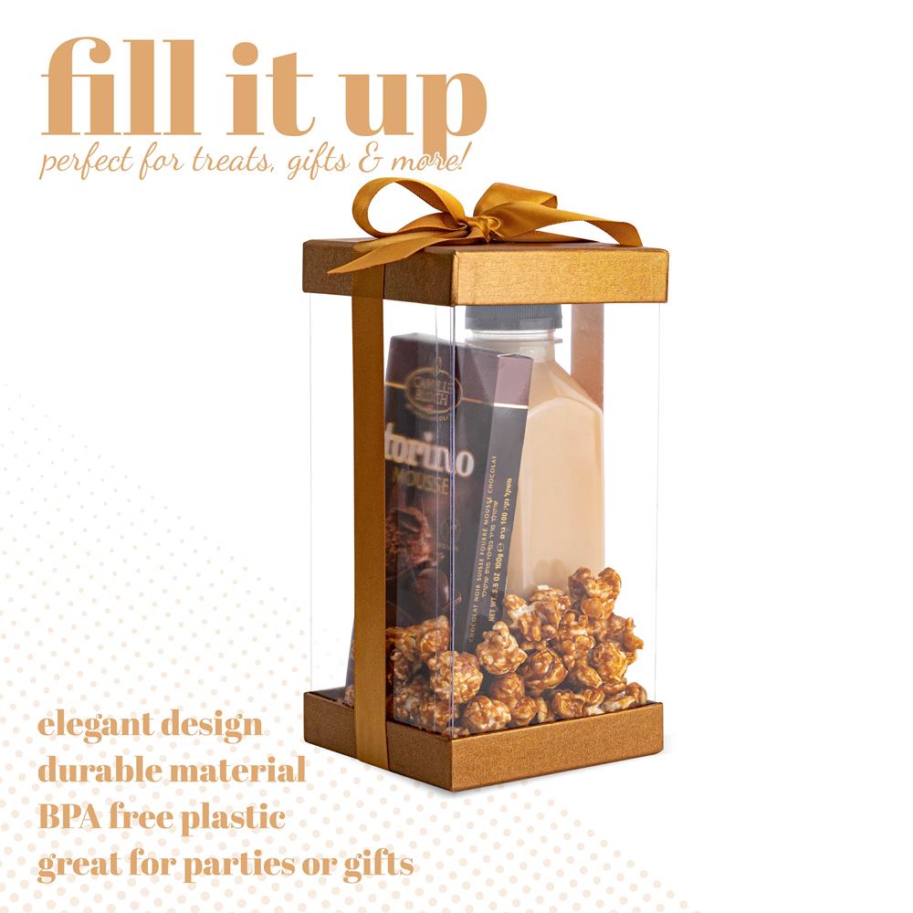 Plastic Gift Boxes Gold 8X4X4" 6 Pack Bakery Boxes With Base Lid & Ribbon