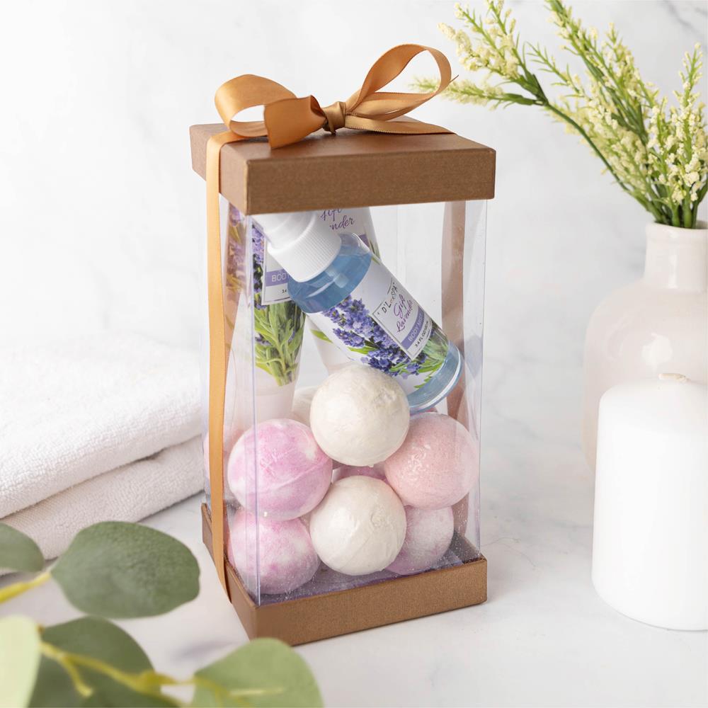 Plastic Gift Boxes Gold 8X4X4" 6 Pack Bakery Boxes With Base Lid & Ribbon