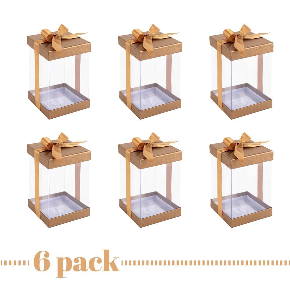 Plastic Gift Boxes Gold 8X4X4" 6 Pack Bakery Boxes With Base Lid & Ribbon