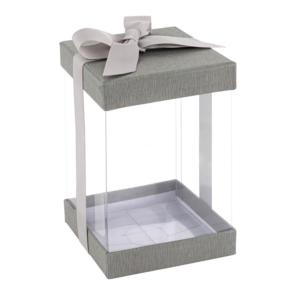 Plastic Gift Boxes Gray 8X 4X 4" 6 Pack Bakery Boxes With Base Lid & Ribbon