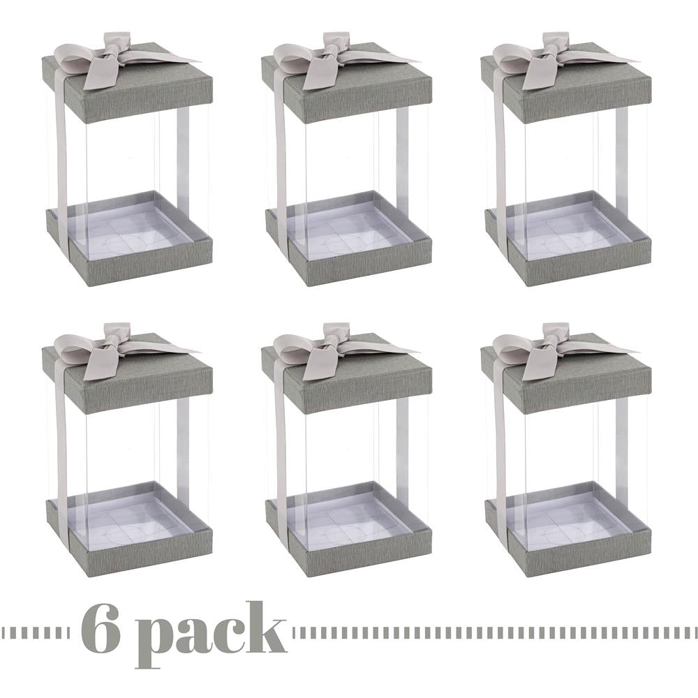 Plastic Gift Boxes Gray 8X 4X 4" 6 Pack Bakery Boxes With Base Lid & Ribbon