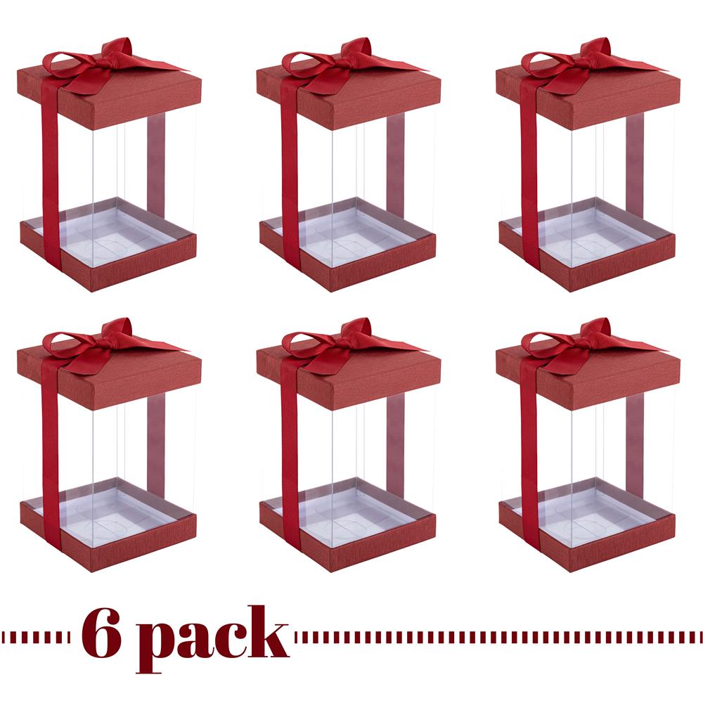 Plastic Gift Boxes Maroon 8X4X4" 6 Pack Bakery Boxes With Base Lid & Ribbon