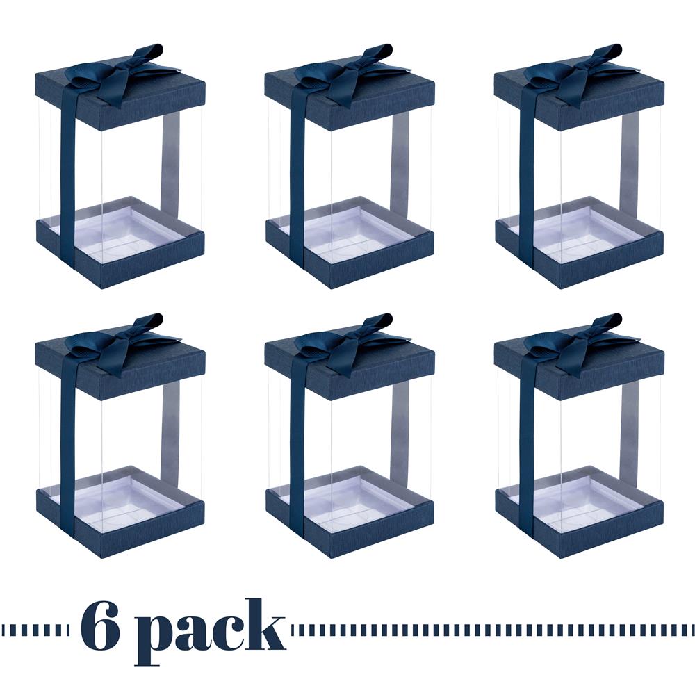Clear Plastic Gift Boxes 6 Pack Bakery Boxes with Base Lid & Ribbon Navy Blue 7x5x3