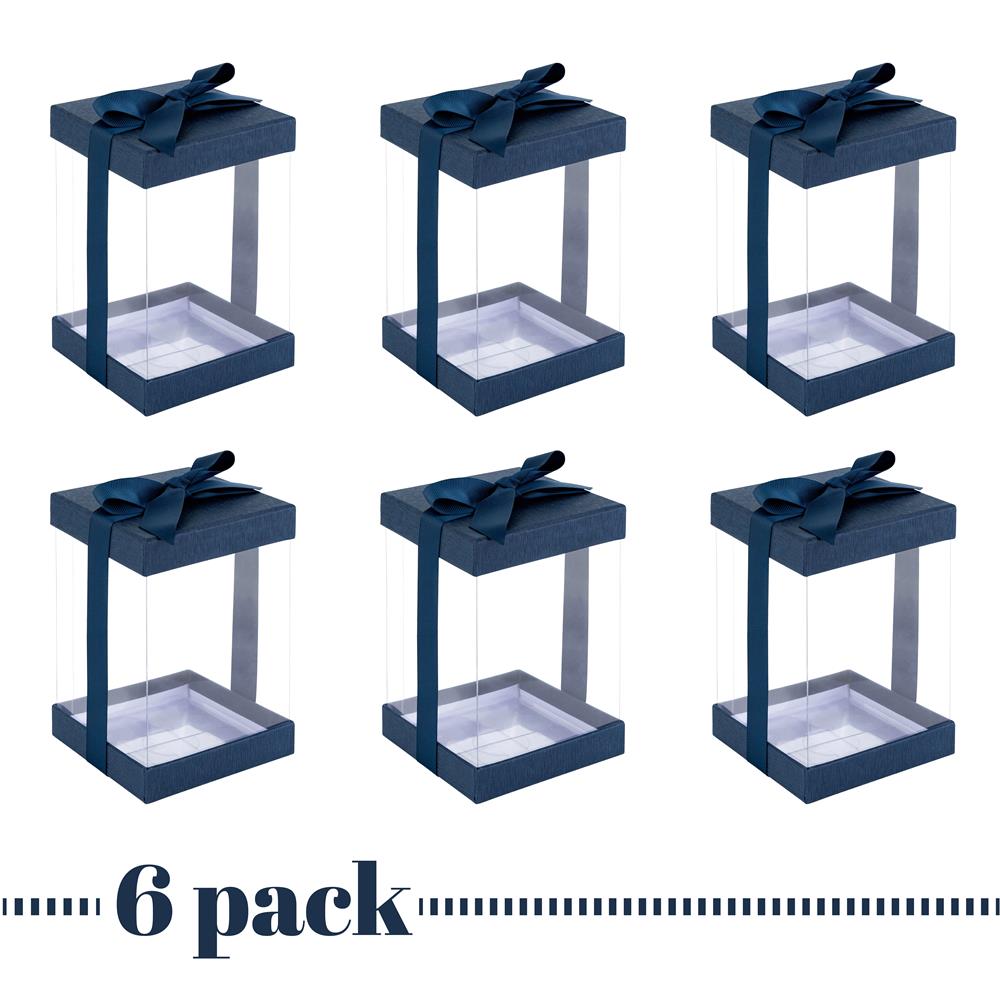 Plastic Gift Boxes Navy Blue 8X4X4 6 Pack Bakery Boxes With Base Lid & Ribbon