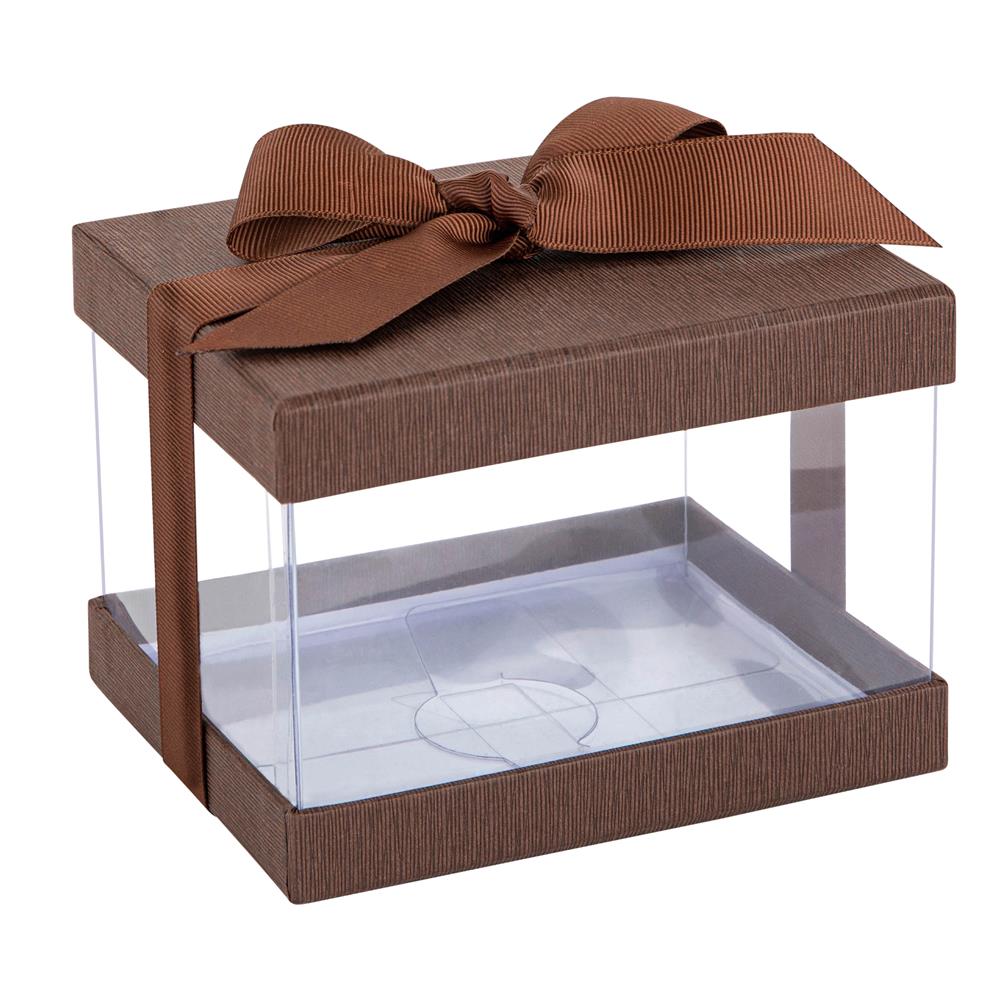 Plastic Gift Boxes Brown 5X4X3.5" 6 Pack Bakery Boxes With Base Lid & Ribbon