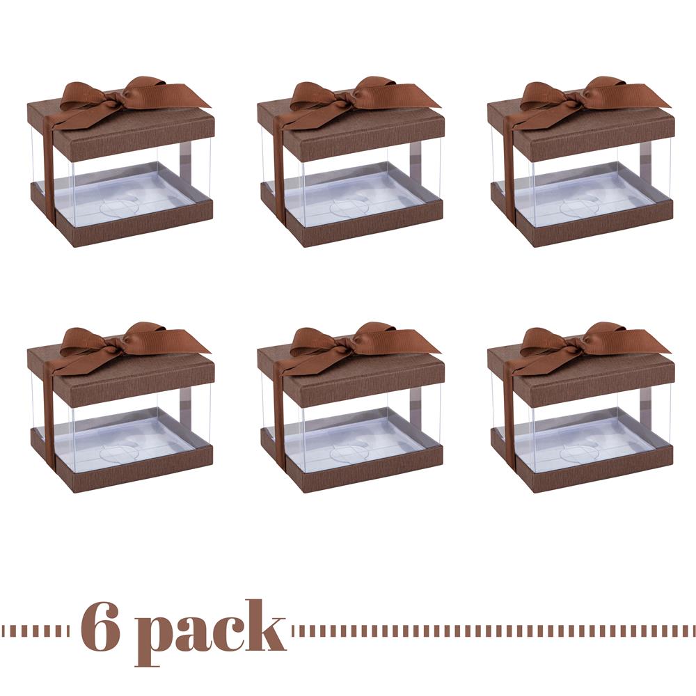 Plastic Gift Boxes Brown 5X4X3.5" 6 Pack Bakery Boxes With Base Lid & Ribbon