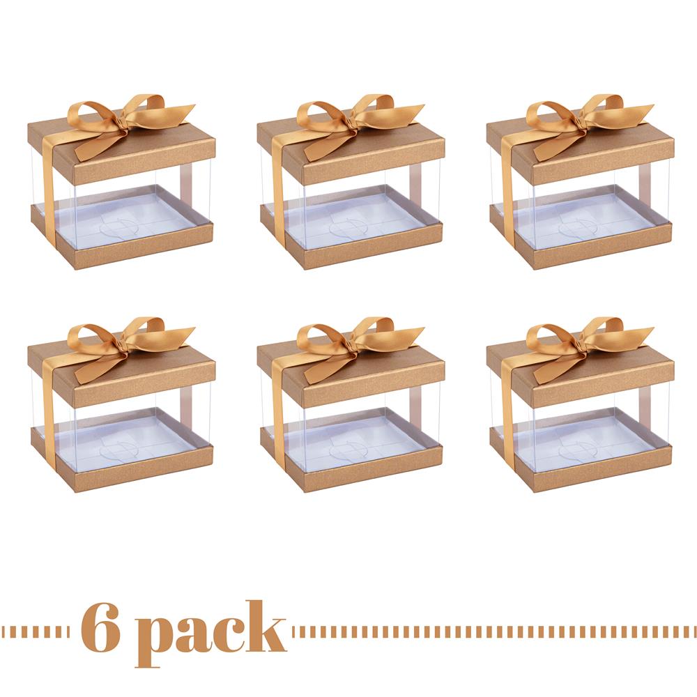 Plastic Gift Boxes Gold 5X4X3.5" 6 Pack Bakery Boxes With Base Lid & Ribbon