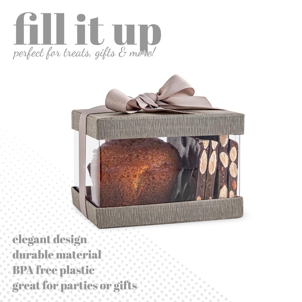 Plastic Gift Boxes Gray 5X4X3.5" 6 Pack Bakery Boxes With Base Lid & Ribbon