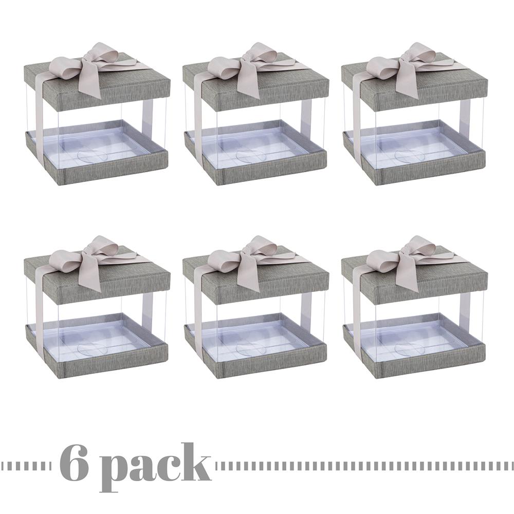 Plastic Gift Boxes Gray 5X4X3.5" 6 Pack Bakery Boxes With Base Lid & Ribbon