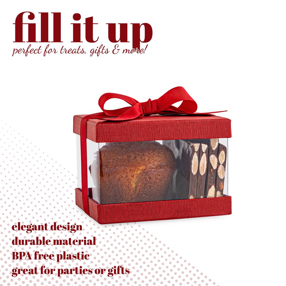 Plastic Gift Boxes Maroon 5X4X3.5" 6 Pack Bakery Boxes With Base Lid & Ribbon