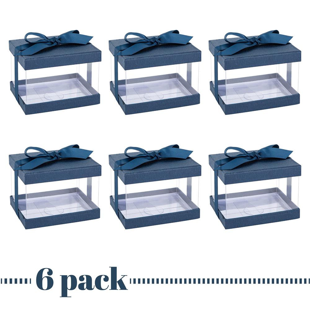 Plastic Gift Boxes Navy blue 5X4X3.5 6 Pack Bakery Boxes With Base Lid & Ribbon