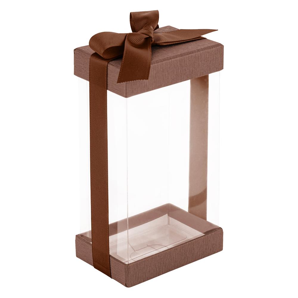 Plastic Gift Boxes Brown 7.5X3.75X2.5" 6 Pack Bakery Boxes With Base Lid & Ribbon