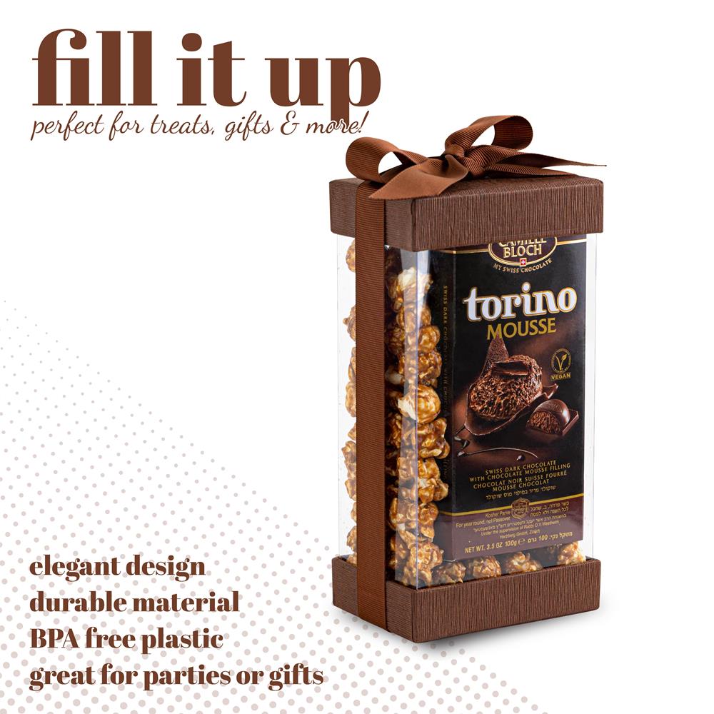 Plastic Gift Boxes Brown 7.5X3.75X2.5" 6 Pack Bakery Boxes With Base Lid & Ribbon