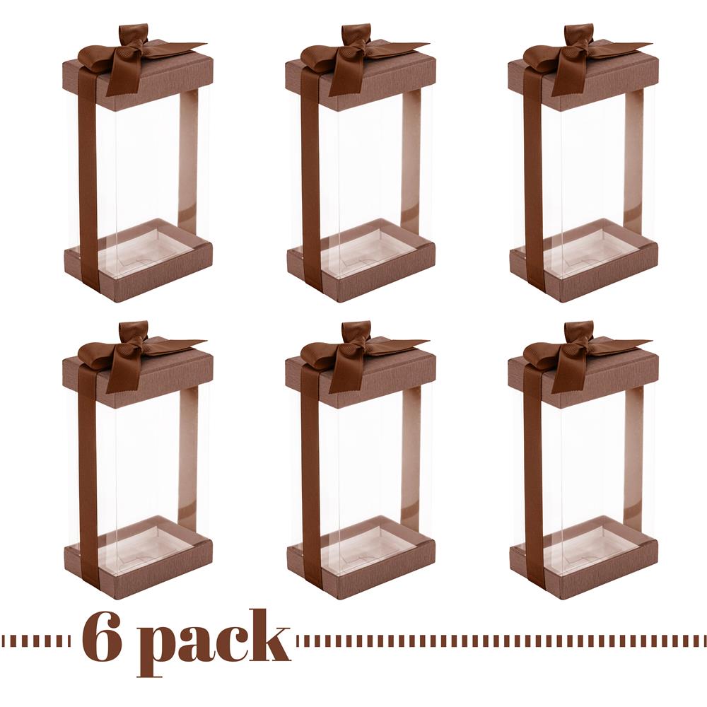 Plastic Gift Boxes Brown 7.5X3.75X2.5" 6 Pack Bakery Boxes With Base Lid & Ribbon