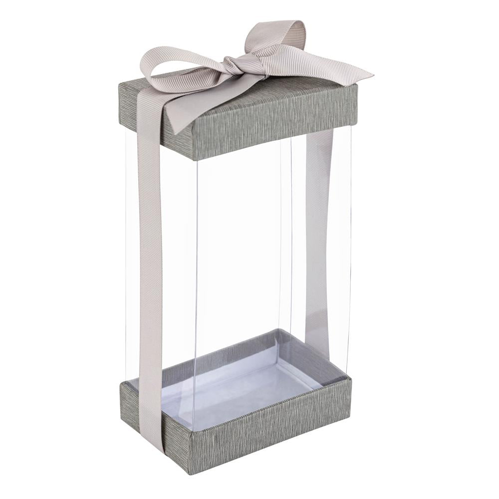 Plastic Gift Boxes Gray 7.5X3.75X2.5" 6 Pack Bakery Boxes With Base Lid & Ribbon