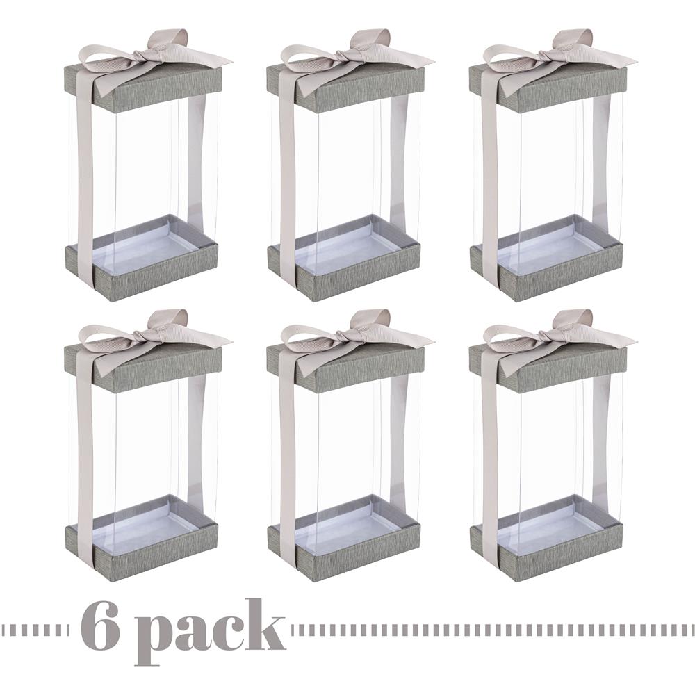 Plastic Gift Boxes Gray 7.5X3.75X2.5" 6 Pack Bakery Boxes With Base Lid & Ribbon