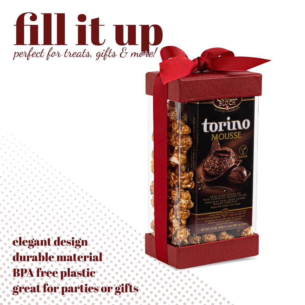 Plastic Gift Boxes Maroon 7.5X3.75X2.5" 6 Pack Bakery Boxes With Base Lid & Ribbon