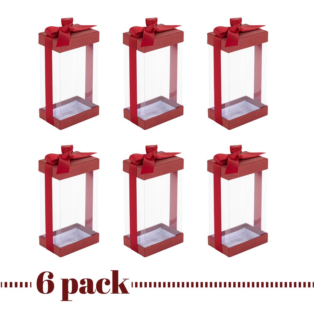 Plastic Gift Boxes Maroon 7.5X3.75X2.5" 6 Pack Bakery Boxes With Base Lid & Ribbon