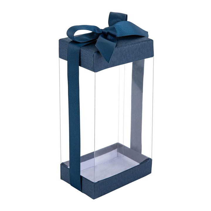 Plastic Gift Boxes Navy Blue 7.5X3.75X2.5" 6 Pack Bakery Boxes With Base Lid & Ribbon