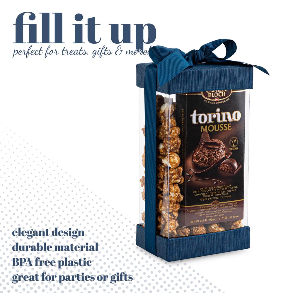 Plastic Gift Boxes Navy Blue 7.5X3.75X2.5" 6 Pack Bakery Boxes With Base Lid & Ribbon