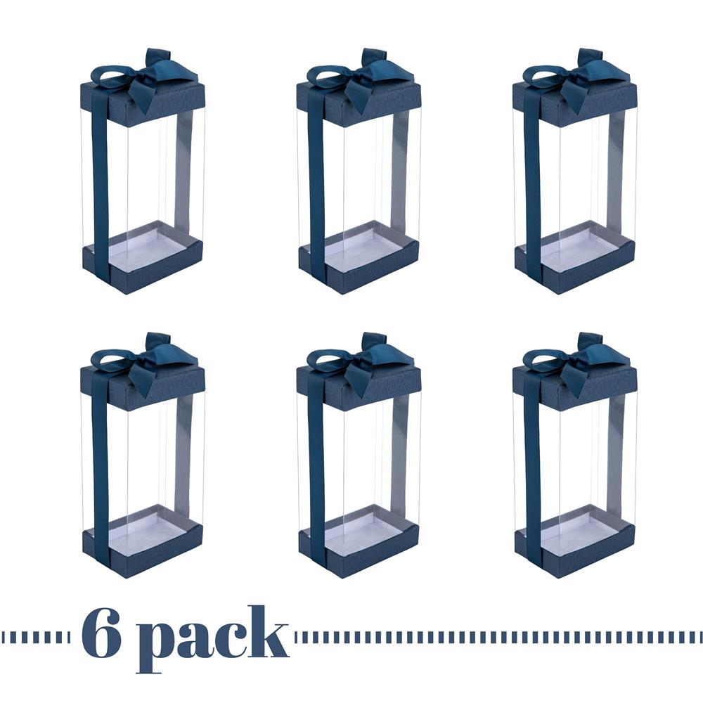 Plastic Gift Boxes Navy Blue 7.5X3.75X2.5" 6 Pack Bakery Boxes With Base Lid & Ribbon