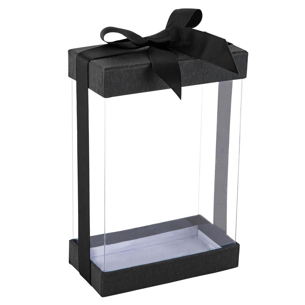 Plastic Gift Boxes With Base Lid & Ribbon Black 7.5X5X2.5" 6 Pack Bakery Boxes