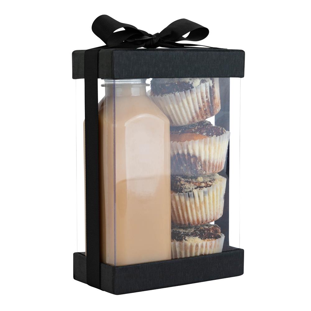 Plastic Gift Boxes With Base Lid & Ribbon Black 7.5X5X2.5" 6 Pack Bakery Boxes