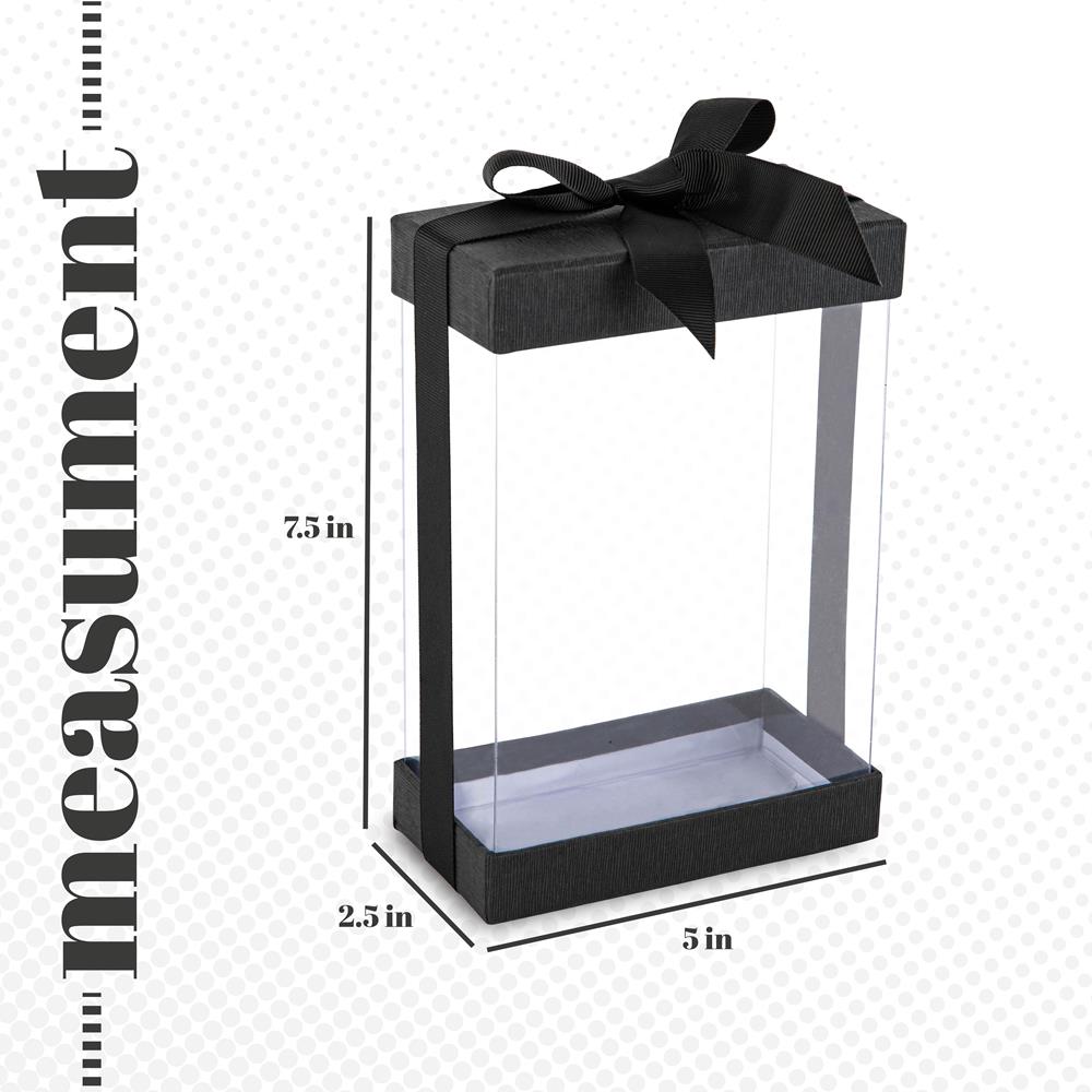 Plastic Gift Boxes With Base Lid & Ribbon Black 7.5X5X2.5" 6 Pack Bakery Boxes