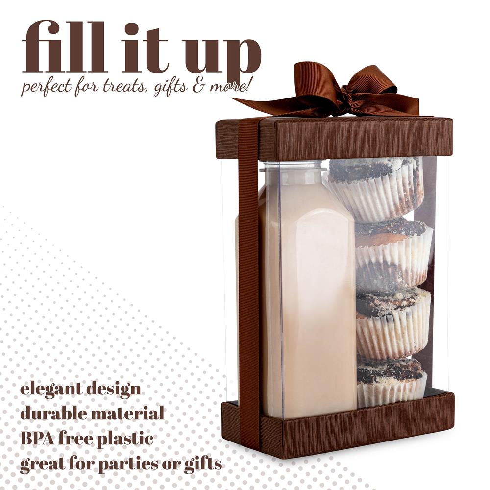 Clear Brown 7.5X5X2.5 Gift Boxes 6 Pack Bakery Boxes With Base Lid & Ribbon