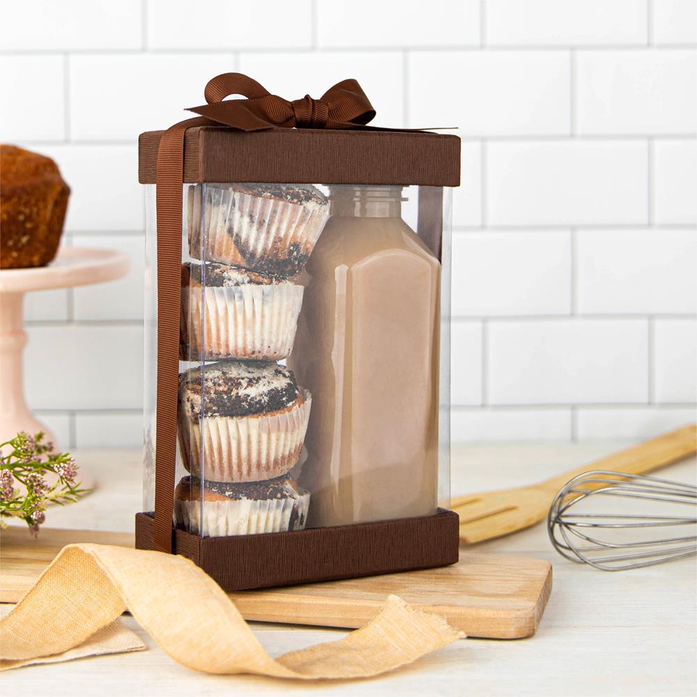 Clear Brown 7X5X3" Gift Boxes 6 Pack Bakery Boxes With Base Lid & Ribbon