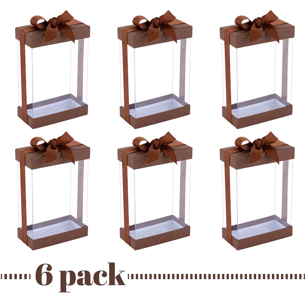 Clear Brown 7X5X3" Gift Boxes 6 Pack Bakery Boxes With Base Lid & Ribbon