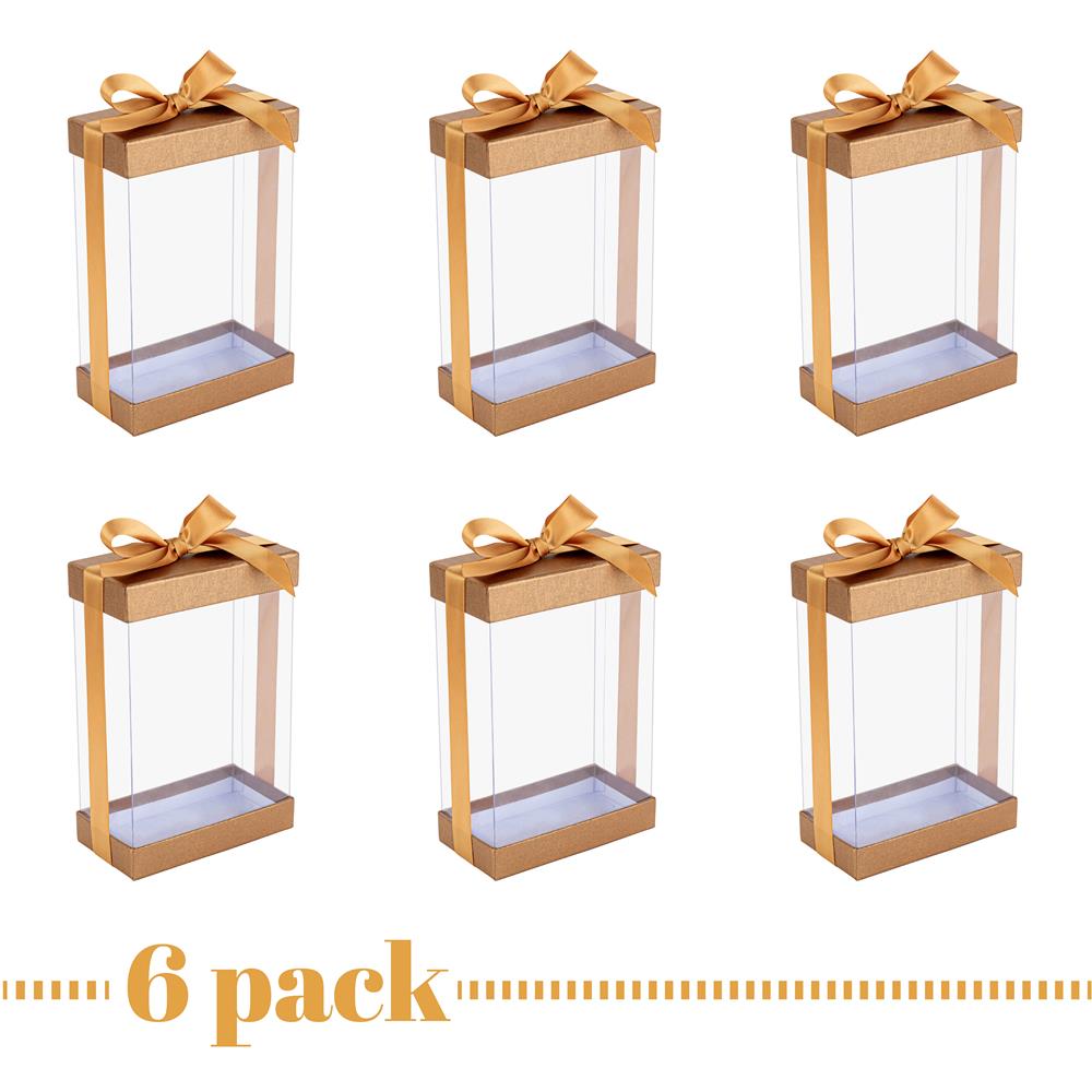 Plastic Gift Boxes Gold 7.5X5X2.5" 6 Pack Bakery Boxes With Base Lid & Ribbon