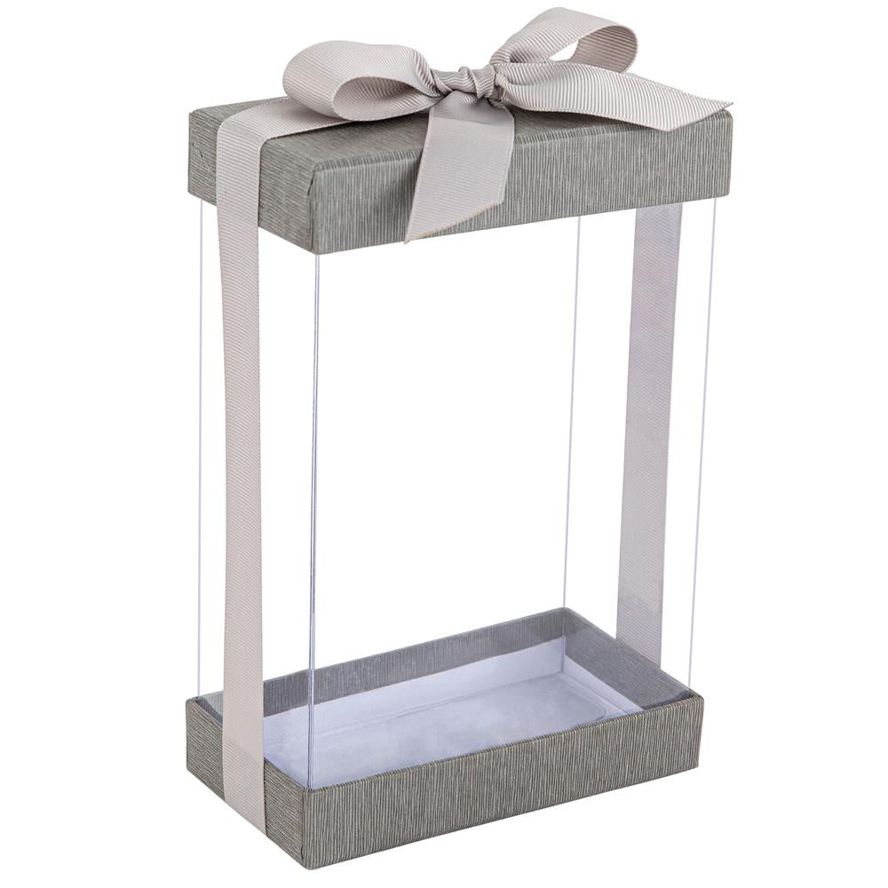 Plastic Gift Boxes 6 Pack With Base Lid & Ribbon Gray 7.5X5X2.5" Bakery Boxes