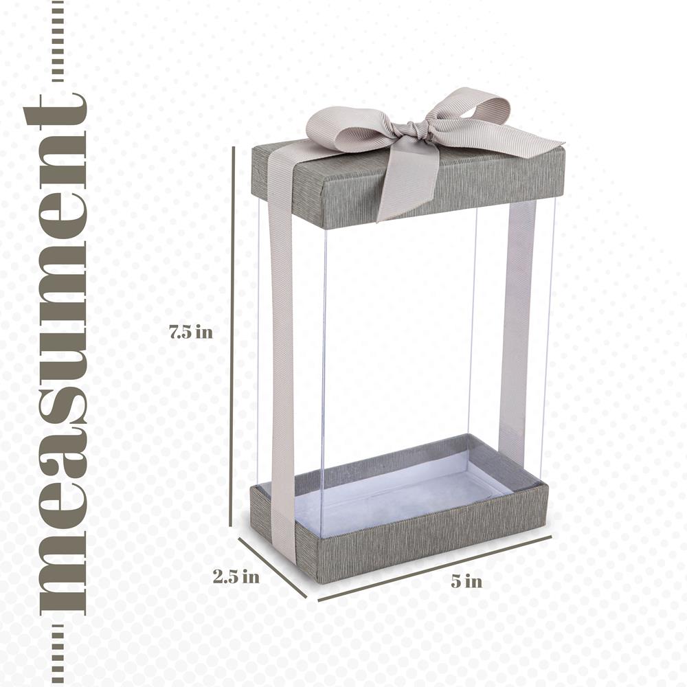 Plastic Gift Boxes 6 Pack With Base Lid & Ribbon Gray 7.5X5X2.5" Bakery Boxes