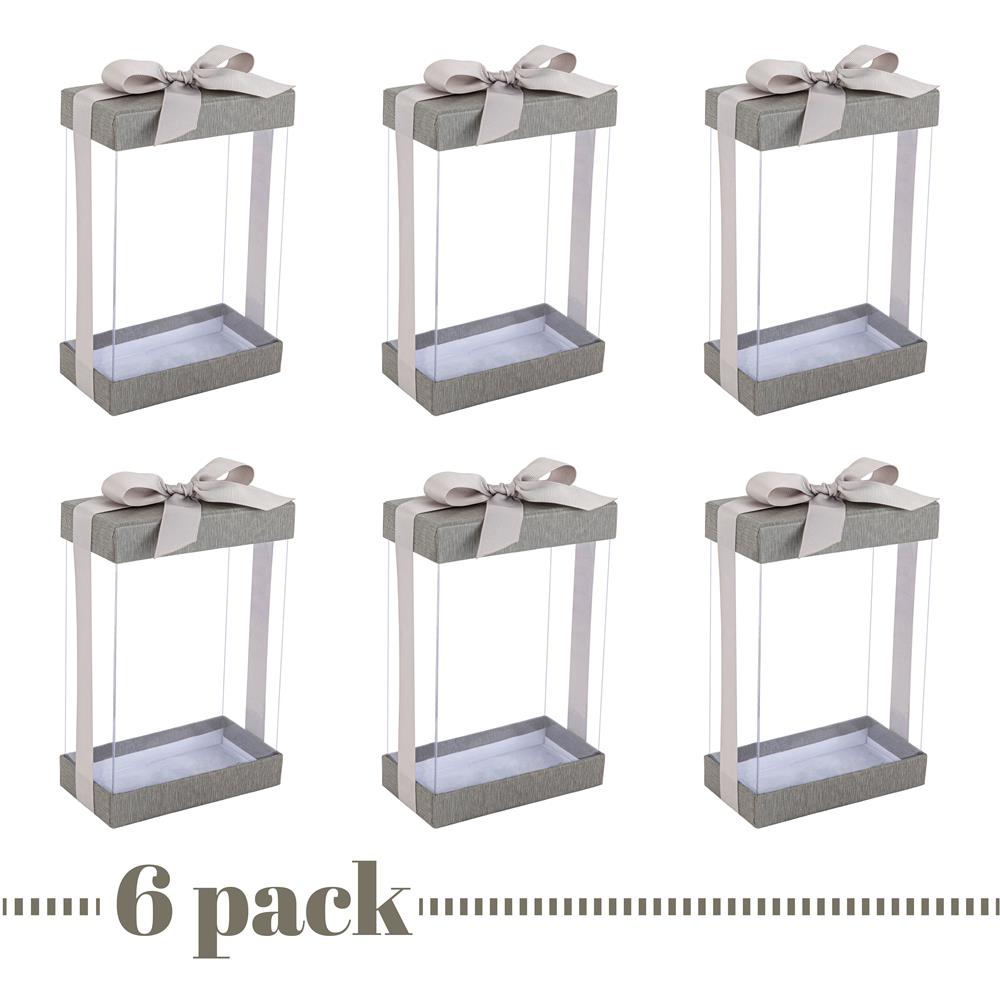 Plastic Gift Boxes 6 Pack With Base Lid & Ribbon Gray 7.5X5X2.5" Bakery Boxes